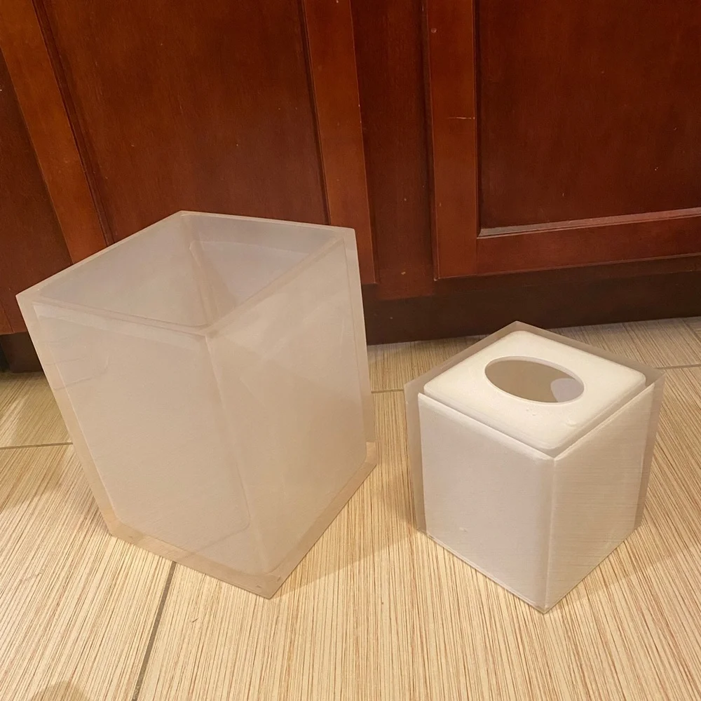Jonathan Adler Frosted Lucite Trash Can and Tissue Cover Bath Set